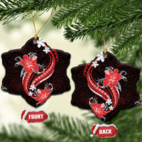 Red Polynesian Pattern With Tropical Flowers Ceramic Ornament LT05 Snow Flake Red - Polynesian Pride