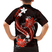 Red Polynesian Pattern With Tropical Flowers Family Matching Short Sleeve Bodycon Dress and Hawaiian Shirt LT05 - Polynesian Pride
