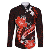 Red Polynesian Pattern With Tropical Flowers Family Matching Tank Maxi Dress and Hawaiian Shirt LT05 Dad's Shirt - Long Sleeve Red - Polynesian Pride