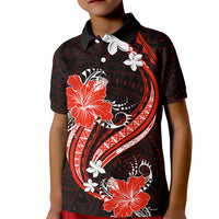 Red Polynesian Pattern With Tropical Flowers Kid Polo Shirt LT05 Kid Red - Polynesian Pride