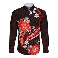 Red Polynesian Pattern With Tropical Flowers Long Sleeve Button Shirt LT05 Unisex Red - Polynesian Pride