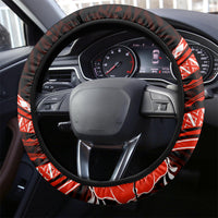 Red Polynesian Pattern With Tropical Flowers Steering Wheel Cover LT05 - Polynesian Pride