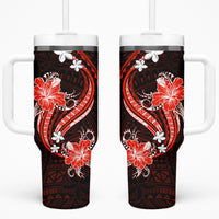 Red Polynesian Pattern With Tropical Flowers Tumbler With Handle