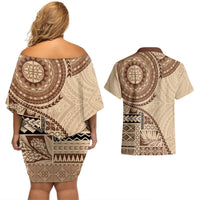 Samoa Siapo Pattern Simple Style Couples Matching Off Shoulder Short Dress and Hawaiian Shirt LT05 - Polynesian Pride