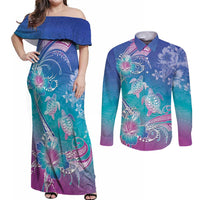 Polynesia Sea Turtle Couple Couples Matching Off Shoulder Maxi Dress and Long Sleeve Button Shirt Love Is Life LT05 Blue - Polynesian Pride