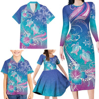 Polynesia Sea Turtle Couple Family Matching Long Sleeve Bodycon Dress and Hawaiian Shirt Love Is Life
