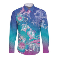 Polynesia Sea Turtle Couple Long Sleeve Button Shirt Love Is Life LT05 Unisex Blue - Polynesian Pride