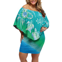 Polynesia Sea Turtle Couple Off Shoulder Short Dress I Am Turtley In Love With You LT05 Women Turquoise - Polynesian Pride
