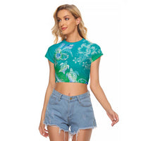 Polynesia Sea Turtle Couple Raglan Cropped T Shirt I Am Turtley In Love With You LT05 Female Turquoise - Polynesian Pride