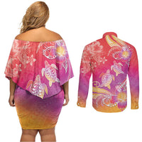 Polynesia Sea Turtle Couple Couples Matching Off Shoulder Short Dress and Long Sleeve Button Shirt One Soul One Love LT05 - Polynesian Pride