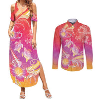 Polynesia Sea Turtle Couple Couples Matching Summer Maxi Dress and Long Sleeve Button Shirt One Soul One Love LT05 Red - Polynesian Pride