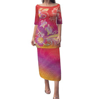 Polynesia Sea Turtle Couple Puletasi One Soul One Love LT05 Long Dress Red - Polynesian Pride