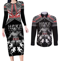 New Zealand Aotearoa Couples Matching Long Sleeve Bodycon Dress and Long Sleeve Button Shirt Traditional Kapa Haka