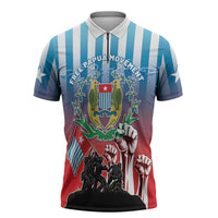 Personalised Free West Papua Zipper Polo Shirt One People One Soul Unique Style LT05 Blue - Polynesian Pride