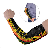 Hawaii Maoli Spirit Arm Sleeves Kakau Pattern With Flower Lei LT05 Set of 2 Black - Polynesian Pride