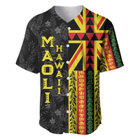 Hawaii Maoli Spirit Baseball Jersey Kakau Pattern With Flower Lei LT05 Black - Polynesian Pride