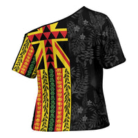 Hawaii Maoli Spirit Cross Shoulder Shirt Kakau Pattern With Flower Lei LT05 - Polynesian Pride
