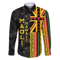 Hawaii Maoli Spirit Family Matching Long Sleeve Bodycon Dress and Hawaiian Shirt Kakau Pattern With Flower Lei - Polynesian Pride