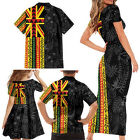 Hawaii Maoli Spirit Family Matching Short Sleeve Bodycon Dress and Hawaiian Shirt Kakau Pattern With Flower Lei - Polynesian Pride