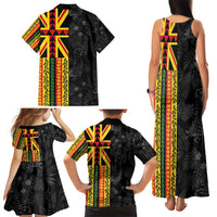 Hawaii Maoli Spirit Family Matching Tank Maxi Dress and Hawaiian Shirt Kakau Pattern With Flower Lei - Polynesian Pride
