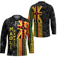 Hawaii Maoli Spirit Hockey Jersey Kakau Pattern With Flower Lei - Polynesian Pride