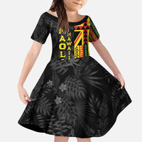 Hawaii Maoli Spirit Kid Short Sleeve Dress Kakau Pattern With Flower Lei - Polynesian Pride