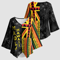 Hawaii Maoli Spirit Kimono Sleeve Blouse Kakau Pattern With Flower Lei LT05 - Polynesian Pride