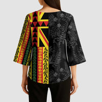 Hawaii Maoli Spirit Kimono Sleeve Blouse Kakau Pattern With Flower Lei LT05 - Polynesian Pride