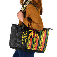 Hawaii Maoli Spirit Leather Tote Bag Kakau Pattern With Flower Lei - Polynesian Pride