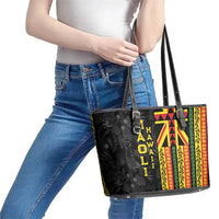 Hawaii Maoli Spirit Leather Tote Bag Kakau Pattern With Flower Lei - Polynesian Pride