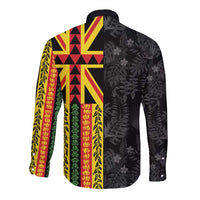 Hawaii Maoli Spirit Long Sleeve Button Shirt Kakau Pattern With Flower Lei LT05 - Polynesian Pride