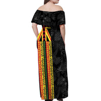 Hawaii Maoli Spirit Off Shoulder Maxi Dress Kakau Pattern With Flower Lei - Polynesian Pride