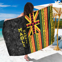 Hawaii Maoli Spirit Sarong Kakau Pattern With Flower Lei LT05 One Size 44 x 66 inches Black - Polynesian Pride