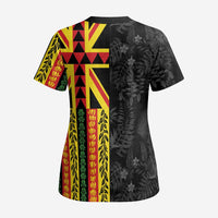 Hawaii Maoli Spirit Scrub Top Kakau Pattern With Flower Lei LT05 - Polynesian Pride