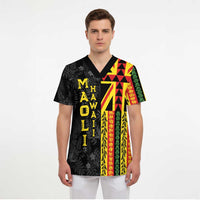 Hawaii Maoli Spirit Scrub Top Kakau Pattern With Flower Lei LT05 - Polynesian Pride