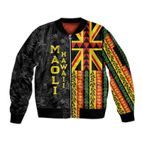 Hawaii Maoli Spirit Sleeve Zip Bomber Jacket Kakau Pattern With Flower Lei - Polynesian Pride