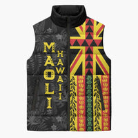 Hawaii Maoli Spirit Sleeveless Puffer Jacket Kakau Pattern With Flower Lei LT05 Unisex Black - Polynesian Pride