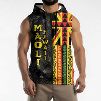 Hawaii Maoli Spirit Sleeveless Zip Hoodie Kakau Pattern With Flower Lei LT05 - Polynesian Pride