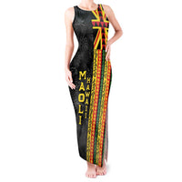 Hawaii Maoli Spirit Tank Maxi Dress Kakau Pattern With Flower Lei - Polynesian Pride