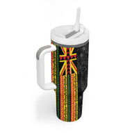 Hawaii Maoli Spirit Tumbler With Handle Kakau Pattern With Flower Lei - Polynesian Pride