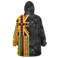 Hawaii Maoli Spirit Wearable Blanket Hoodie Kakau Pattern With Flower Lei LT05 - Polynesian Pride