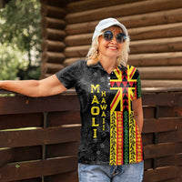 Hawaii Maoli Spirit Women Polo Shirt Kakau Pattern With Flower Lei - Polynesian Pride