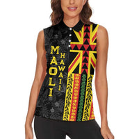 Hawaii Maoli Spirit Women Sleeveless Polo Shirt Kakau Pattern With Flower Lei LT05 - Polynesian Pride