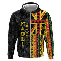 Hawaii Maoli Spirit Zip Hoodie Kakau Pattern With Flower Lei LT05 Zip Hoodie Black - Polynesian Pride