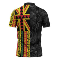 Hawaii Maoli Spirit Zipper Polo Shirt Kakau Pattern With Flower Lei - Polynesian Pride