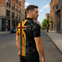 Hawaii Maoli Spirit Zipper Polo Shirt Kakau Pattern With Flower Lei - Polynesian Pride