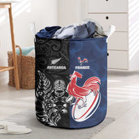 France And New Zealand Rugby Laundry Basket Les Bleus Rooster With Maori Tiki - Polynesian Pride