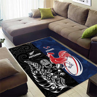 France And New Zealand Rugby Area Rug Les Bleus Rooster With Maori Tiki - Polynesian Pride