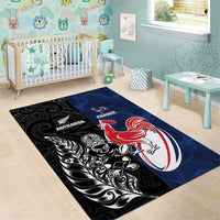 France And New Zealand Rugby Area Rug Les Bleus Rooster With Maori Tiki - Polynesian Pride