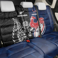 France And New Zealand Rugby Back Car Seat Cover Les Bleus Rooster With Maori Tiki - Polynesian Pride